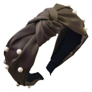 Opaska do Włosów - Khaki z Perłami