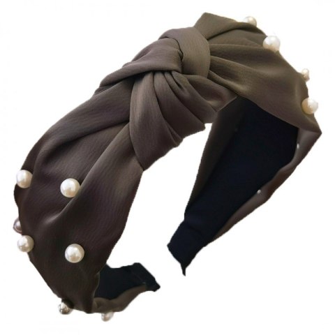Opaska do Włosów - Khaki z Perłami