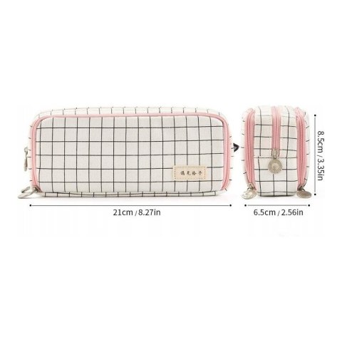 Duży Piórnik Trzykomorowy - Biało-Czarna Kratka - 22 cm