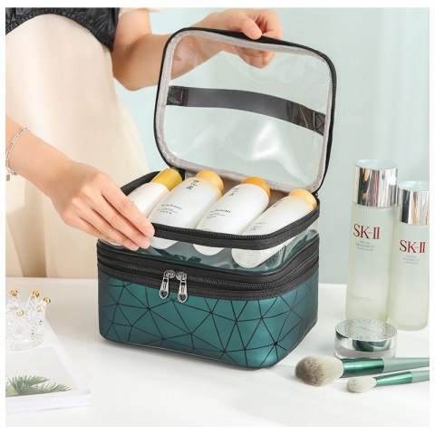 Organizer na Kosmetyki – Zielony w Geometryczne Wzory – 23x16 cm