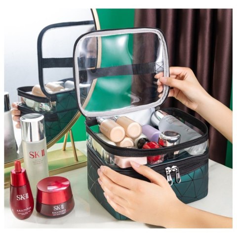 Organizer na Kosmetyki – Zielony w Geometryczne Wzory – 23x16 cm