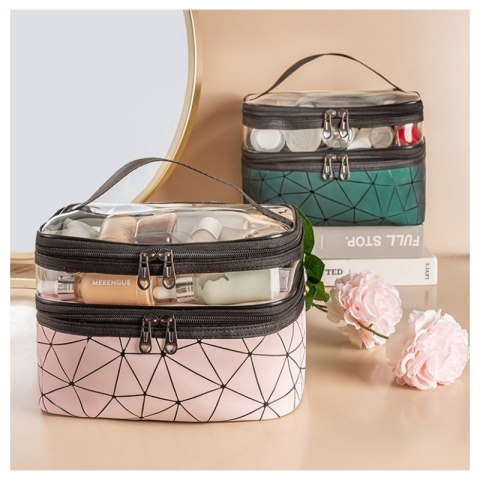 Organizer na Kosmetyki – Zielony w Geometryczne Wzory – 23x16 cm
