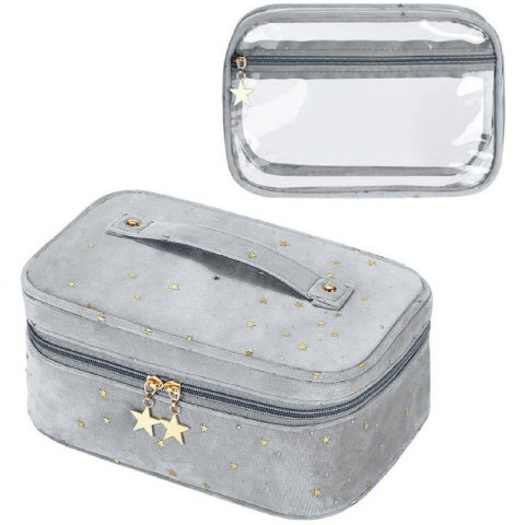 Organizer na Kosmetyki – Szary w Gwiazdy 2w1 – 25x17 cm