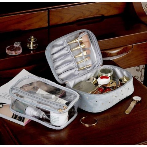 Organizer na Kosmetyki – Szary w Gwiazdy 2w1 – 25x17 cm