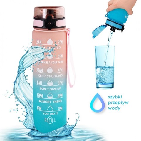 Butelka na Wodę z Miarką - Ombre Różowo-Miętowa - 1000 ml
