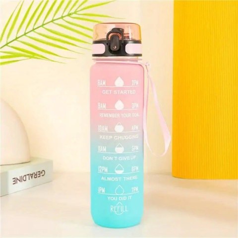 Butelka na Wodę z Miarką - Ombre Różowo-Miętowa - 1000 ml