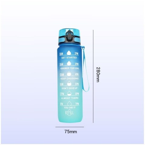 Butelka na Wodę z Miarką - Ombre Różowo-Miętowa - 1000 ml
