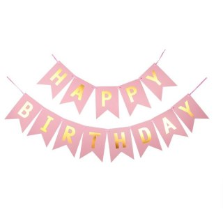 Girlanda Urodzinowa „Happy Birthday” – Róż ze Złotem