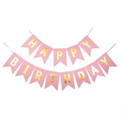 Girlanda Urodzinowa „Happy Birthday” – Róż ze Złotem
