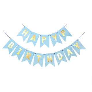 Ekskluzywna Girlanda Urodzinowa „Happy Birthday” – Niebieski ze Złotem