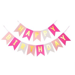 Girlanda Urodzinowa „Happy Birthday” – Różowo-Szara ze Złotem