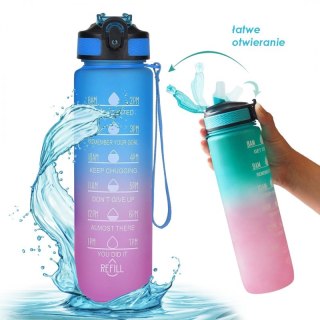 Butelka na Wodę z Miarką i Słomką - Ombre Niebiesko-Fuksjowa 1000 ml