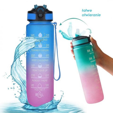Butelka na Wodę z Miarką i Słomką - Ombre Niebiesko-Fuksjowa 1000 ml