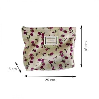 Organizer na Kosmetyki – Beżowy w Czerwone Kwiaty – 25x18 cm
