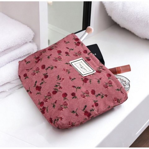Organizer na Kosmetyki – Różowy w Czerwone Kwiaty – 25x18 cm
