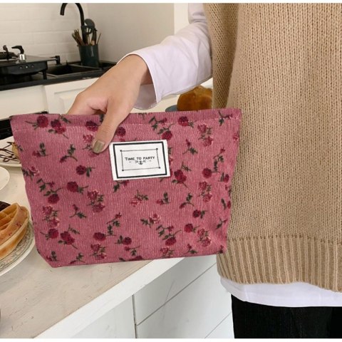 Organizer na Kosmetyki – Różowy w Czerwone Kwiaty – 25x18 cm