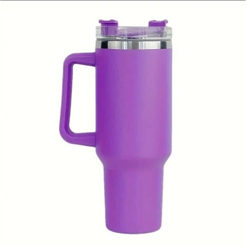 Duży Kubek Termiczny ze Słomką i Uchwytem - Fioletowy - 1000 ml