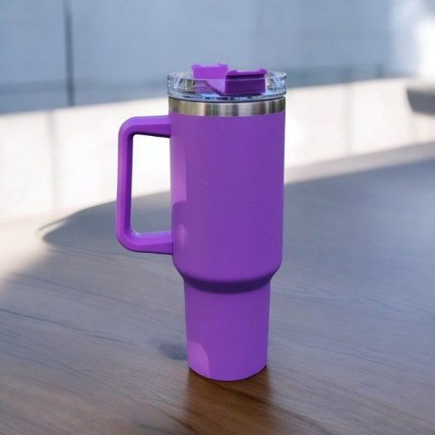 Duży Kubek Termiczny ze Słomką i Uchwytem - Fioletowy - 1000 ml