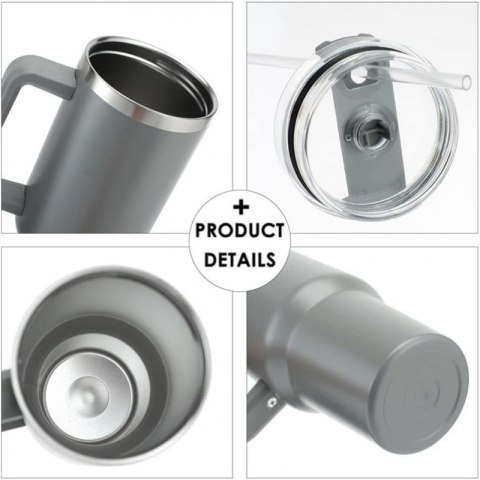 Duży Kubek Termiczny ze Słomką i Uchwytem - Fioletowy - 1000 ml