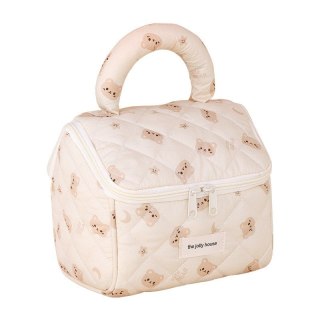 Organizer na Kosmetyki – Pikowany Kremowy w Misie – 21x15 cm