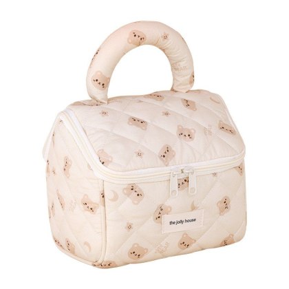 Organizer na Kosmetyki – Pikowany Kremowy w Misie – 21x15 cm