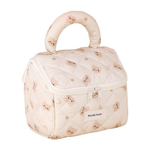 Organizer na Kosmetyki – Pikowany Kremowy w Misie – 21x15 cm