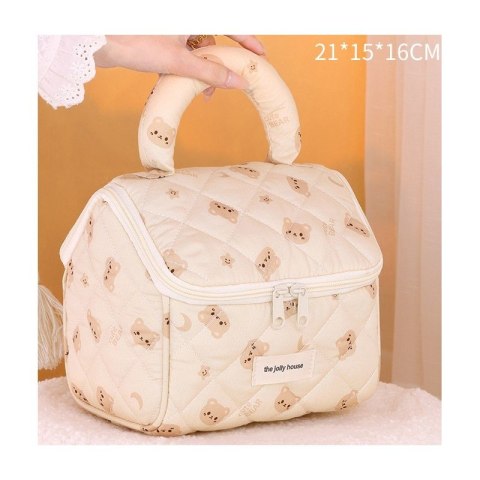 Organizer na Kosmetyki – Pikowany Kremowy w Misie – 21x15 cm