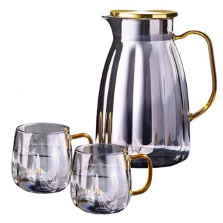Dzbanek Ryflowany z Pokrywką i 2 Szklanki - 1600 ml + 350 ml