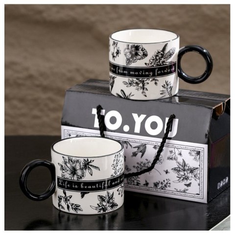 Zestaw 2 Kubków Ceramicznych – Czarno-Białe – 310 ml