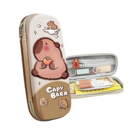 Duży Piórnik Jednokomorowy z Capybara - Brązowy - 23 cm