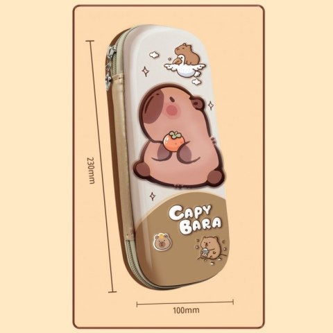 Duży Piórnik Jednokomorowy z Capybara - Brązowy - 23 cm