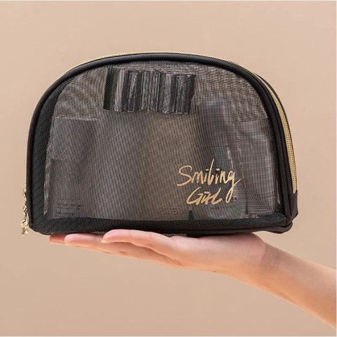 Organizer na Kosmetyki – Czarno-Złoty z Siateczką – 22x15 cm