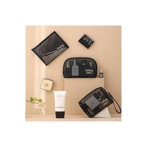 Organizer na Kosmetyki – Czarno-Złoty z Siateczką – 22x15 cm