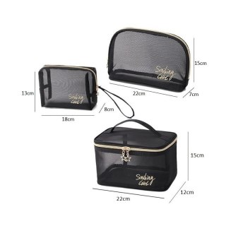 Organizer na Kosmetyki – Czarno-Złoty z Siateczką – 22x15 cm