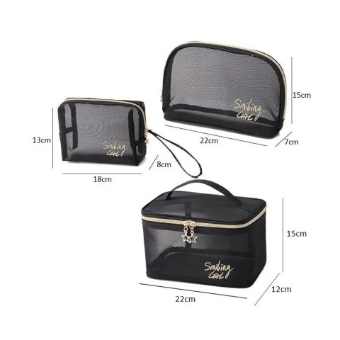 Organizer na Kosmetyki – Czarno-Złoty z Siateczką – 22x15 cm
