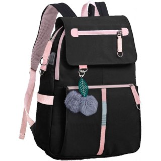 Plecak Szkolny – Czarno-Różowy z USB – 44x30 cm
