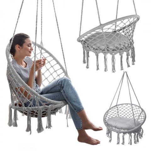 Fotel Wiszący Bocianie Gniazdo BOHO z Poduszką – Szary