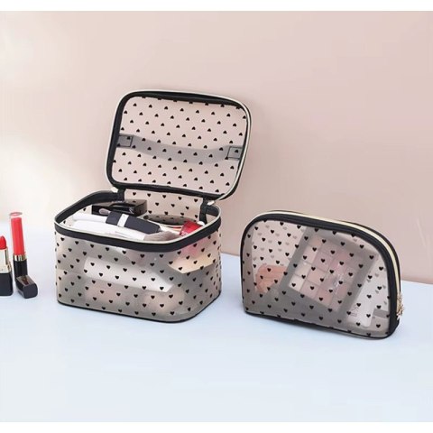 Organizer na Kosmetyki – Przezroczysty w Czarne Serca – 21x13 cm