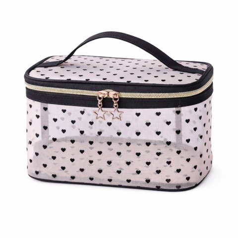 Organizer na Kosmetyki – Przezroczysty w Czarne Serca – 21x13 cm