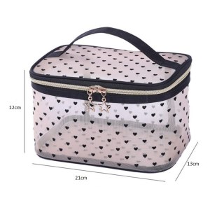 Organizer na Kosmetyki – Przezroczysty w Czarne Serca – 21x13 cm