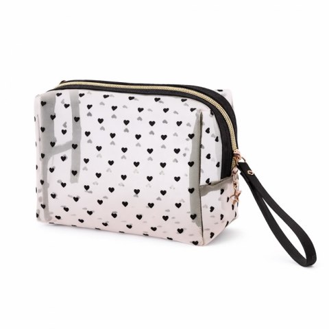 Organizer na Kosmetyki – Przezroczysty w Czarne Serca – 18x12 cm