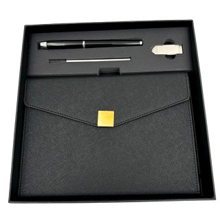 Zestaw Operacyjny: Skórzany Notes A5, Długopis i Pendrive 16GB – Czerń i Złoto