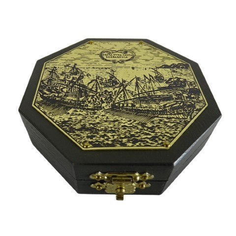 Oktagonalny Zegar Słoneczny z Kompasem – Motyw Historyczna Nawigacja – 7,3 x 2 cm