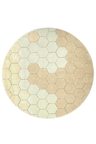 Dywan Bawełniany Okrągły Plaster Miodu – Złoty – Śr. 140 cm