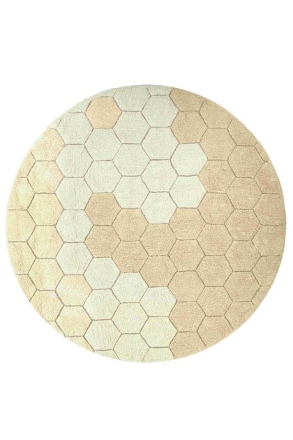 Dywan Bawełniany Okrągły Plaster Miodu – Złoty – Śr. 140 cm