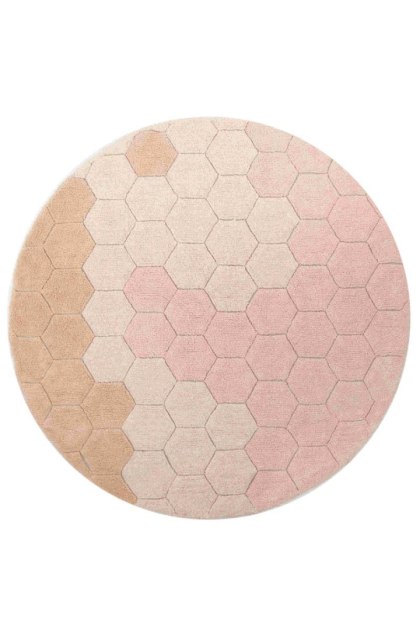 Dywan Bawełniany Okrągły Plaster Miodu – Różowy – Śr. 140 cm