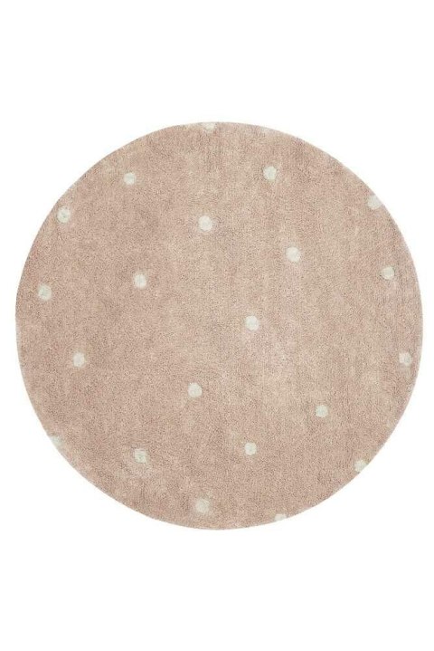 Dywan Bawełniany Okrągły w Kropki Dot – Różowy – Śr. 140 cm