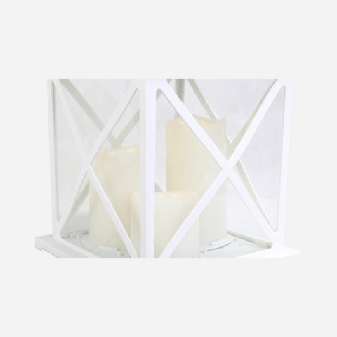 Latarnia Dekoracyjna ze Świecami LED - Biała – 42 x 22,5 cm
