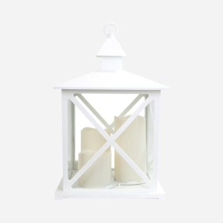 Latarnia Dekoracyjna ze Świecami LED - Biała – 42 x 22,5 cm