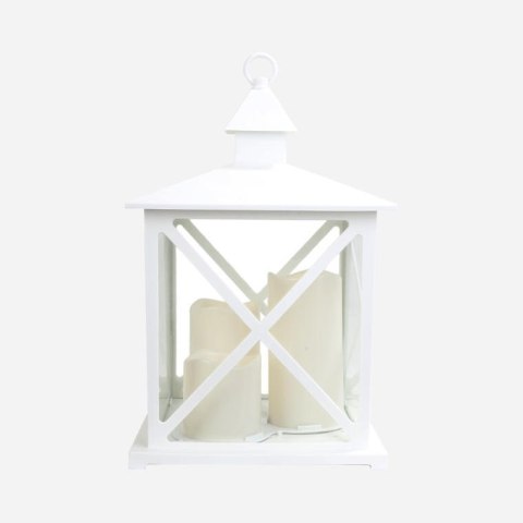 Latarnia Dekoracyjna ze Świecami LED - Biała – 42 x 22,5 cm